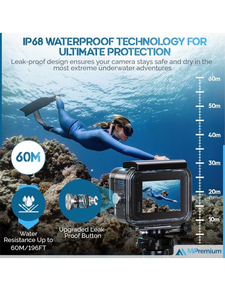 Funda Impermeable para GoPro Hero 13/12/11/10/9 Negra - Buceo 60m