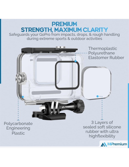 Funda Impermeable para GoPro Hero 13/12/11/10/9 Negra - Buceo 60m