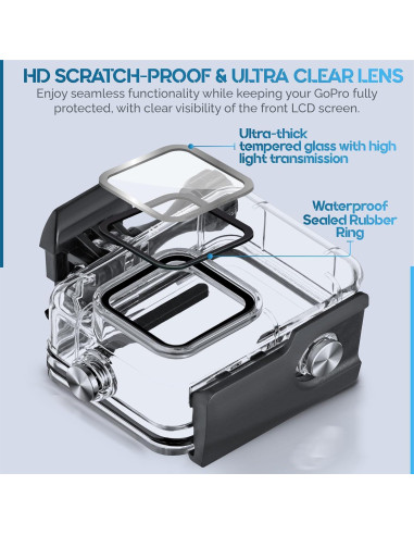 Funda Impermeable para GoPro Hero 13/12/11/10/9 Negra - Buceo 60m
