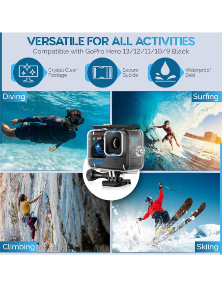 Funda Impermeable para GoPro Hero 13/12/11/10/9 Negra - Buceo 60m