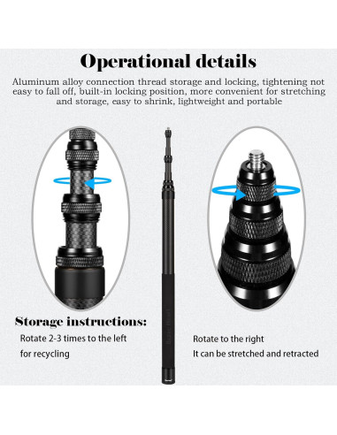 Palo de Selfie Invisible Qisahng 3m Fibra de Carbono para Cámaras