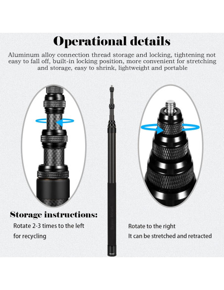 Palo de Selfie Invisible Qisahng 3m Fibra de Carbono para Cámaras