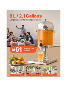 Dispensador de Bebidas VEVOR 8L Acero Inoxidable con Grifo 2