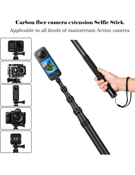Palo de Selfie Invisible Qisahng 3m Fibra de Carbono para Cámaras