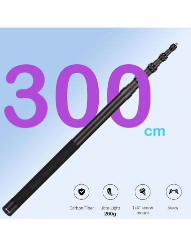 Palo de Selfie Invisible Qisahng 3m Fibra de Carbono para Cámaras