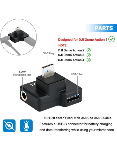 Adaptador de Micrófono Dual USB-C 3.5mm para DJI Osmo Action 1