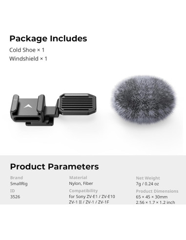 Adaptador de zapata fría SmallRig 3526 con parabrisas para Sony ZV-1F/ZV-E10/ZV-1/ZV-E1/ZV-1 II