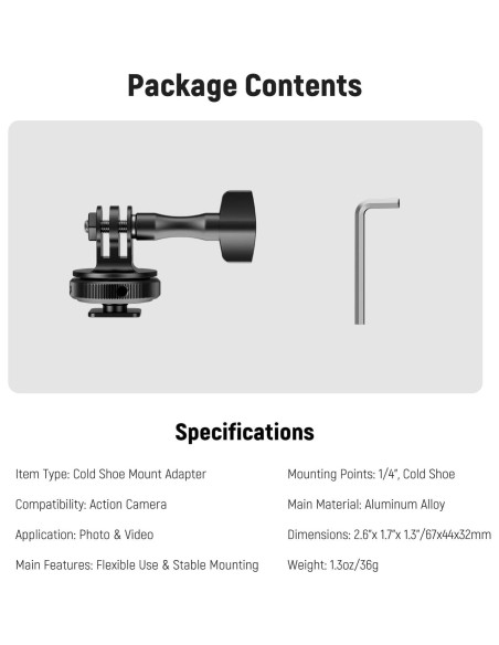 Adaptador de Montaje en Zapata Fría NEEWER GP-63 para Cámaras de Acción