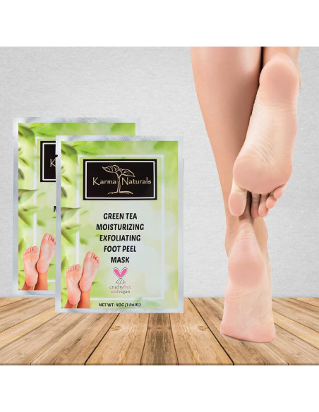 Mascarilla Exfoliante para Pies Karma Organic - Té Verde Hidratante, 2 Unidades