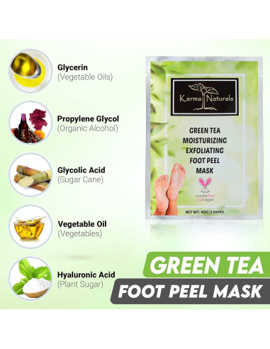 Mascarilla Exfoliante para Pies Karma Organic - Té Verde Hidratante, 2 Unidades