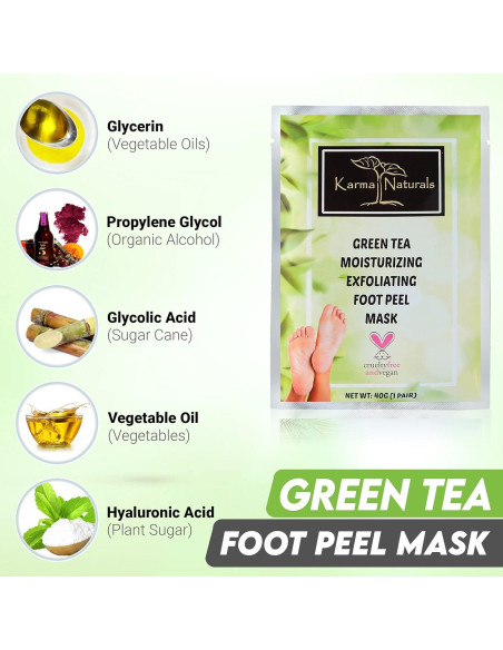Mascarilla Exfoliante para Pies Karma Organic - Té Verde Hidratante, 2 Unidades