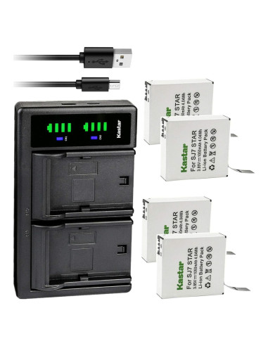 Kastar Paquete 4 Baterías Litio-Ion y Cargador USB para SJCAM SJ7