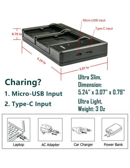 Kastar Paquete 4 Baterías Litio-Ion y Cargador USB para SJCAM SJ7