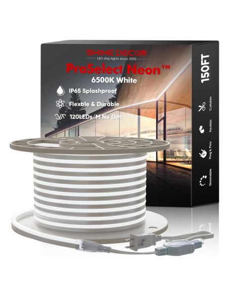 Luces de Cuerda LED Neón Shine Decor 150FT IP65 6500K Frío