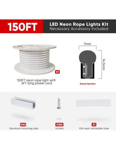 Luces de Cuerda LED Neón Shine Decor 150FT IP65 6500K Frío