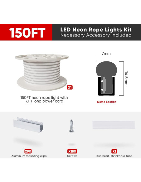 Luces de Cuerda LED Neón Shine Decor 150FT IP65 6500K Frío