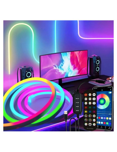Luz de Neón LED USB JUNQOKW 2m RGB con Control Remoto y APP