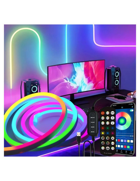 Luz de Neón LED USB JUNQOKW 2m RGB con Control Remoto y APP