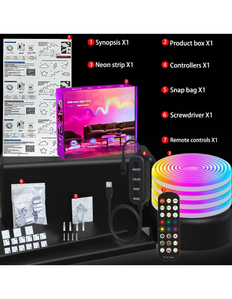 Luz de Neón LED USB JUNQOKW 2m RGB con Control Remoto y APP