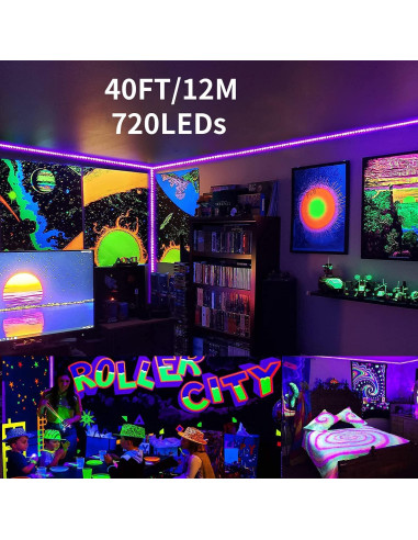 Cinta de luz negra LED YQNLIFA 12.19m 720 LEDs para fiestas