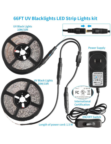 Cinta de luz negra LED YQNLIFA 12.19m 720 LEDs para fiestas