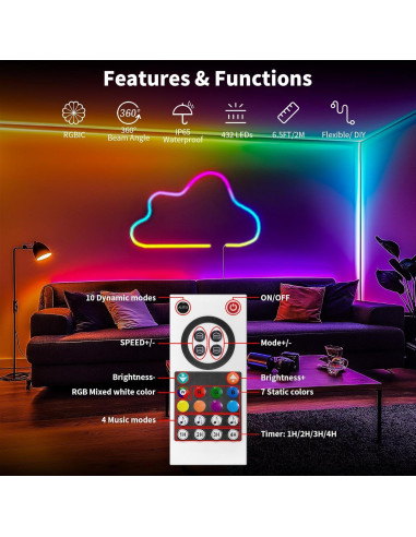 Tira de Luz LED Neón RGBIC 2m BUNACET IP65 Flexible