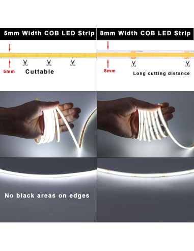 Tira LED COB 5V 5mm Blanca Fría 6000K 400 LEDs/m 5m