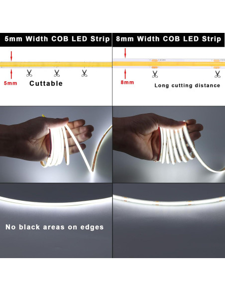 Tira LED COB 5V 5mm Blanca Fría 6000K 400 LEDs/m 5m