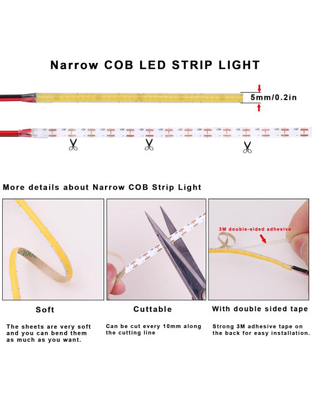 Tira LED COB 5V 5mm Blanca Fría 6000K 400 LEDs/m 5m