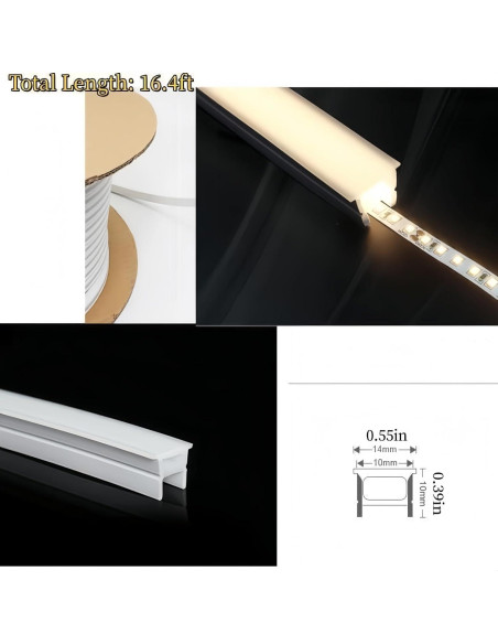 Canal LED de Silicona KSDLMPA 5M IP67 10x10mm para Tiras