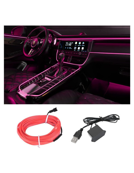 Tira de luces LED HIPOPY 4.88 m Rosa para interior de auto