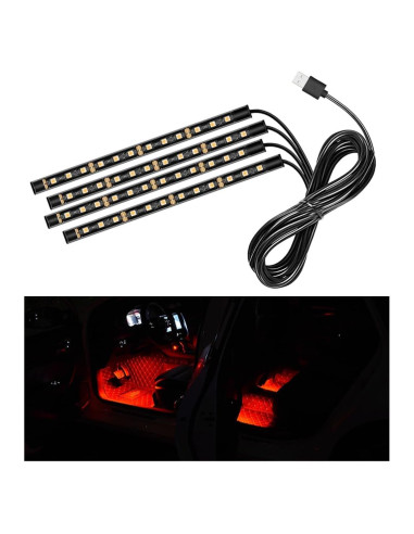 Tira de Luz LED para Auto Sylvil 48 LEDs USB Rojo 12V