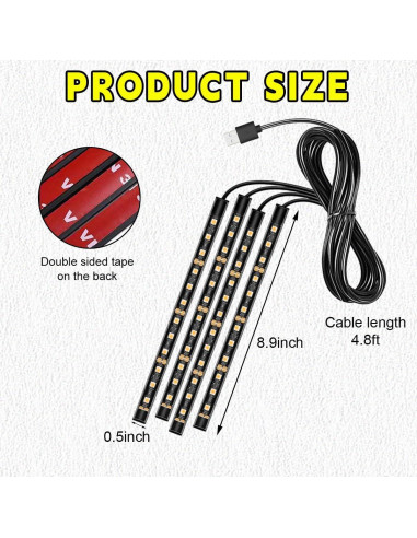 Tira de Luz LED para Auto Sylvil 48 LEDs USB Rojo 12V