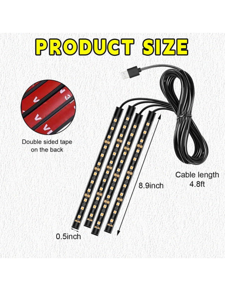 Tira de Luz LED para Auto Sylvil 48 LEDs USB Rojo 12V