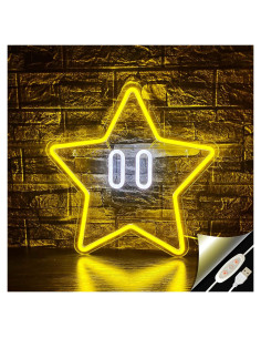 Letrero de Neón Estrella LED Amarillo 35x35 cm para Juegos