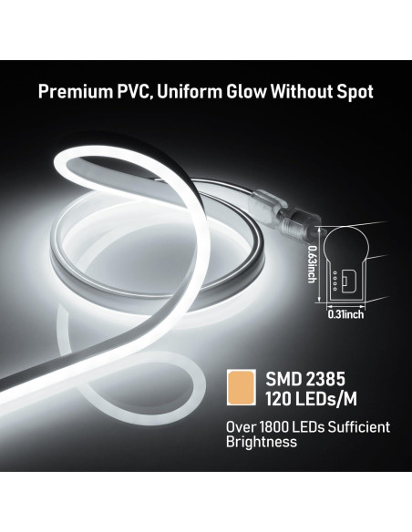 Luces LED de Cuerda Neón LEONLITE 15.24M IP67 Blanco Puro