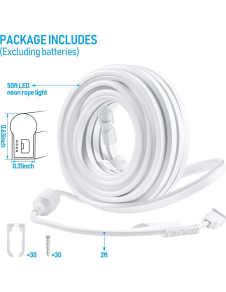 Luces LED de Cuerda Neón LEONLITE 15.24M IP67 Blanco Puro