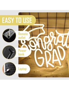 Cartel Neón LED Congrats Grad CinsYarn 30x10 cm Decoración 2