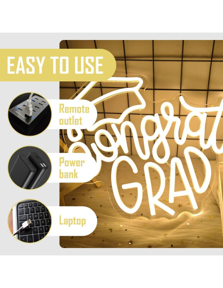 Cartel Neón LED Congrats Grad CinsYarn 30x10 cm Decoración