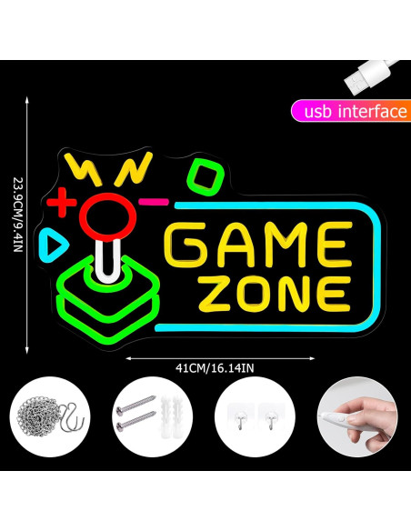 Luz de Neón LED Mojoish Zona de Juego Colorida 42.8x27.1cm