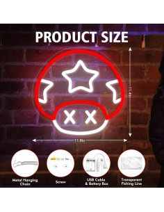 Luz de Neón de Hongo Greenroledulfcc 30x29 cm USB Ajustable 2