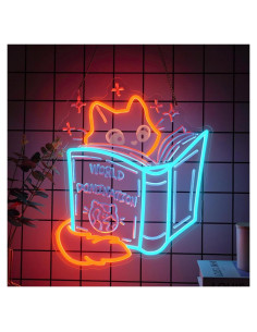 Luz de Neón LED Zorro Leyendo - Decoración de Biblioteca 37.1x33cm