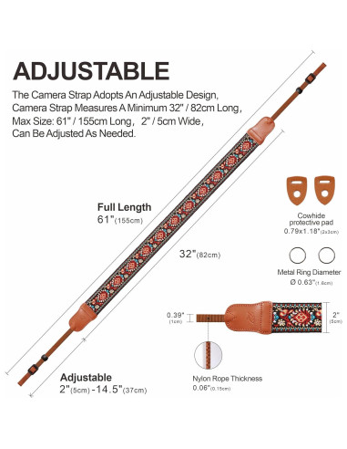 Correa de cámara Padwa Lifestyle Rojo Vintage 5 cm Ajustable