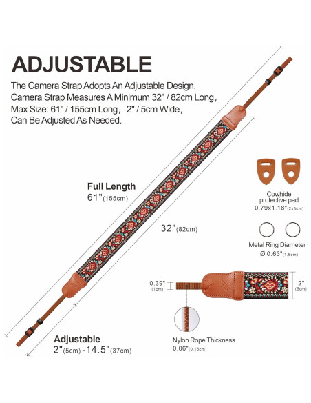 Correa de cámara Padwa Lifestyle Rojo Vintage 5 cm Ajustable
