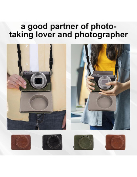 Funda de Cuero Vintage Rieibi para Cámara Canon G7X Verde