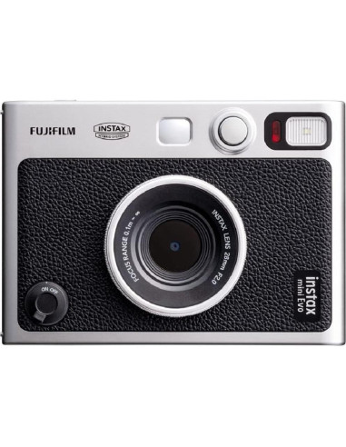 Cámara Instantánea Híbrida Fujifilm Instax Mini EVO Negra + 20 Películas + Estuche + Álbum + Micro SD 32GB