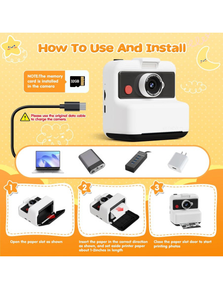 Cámara Instantánea para Niños CAMCLID M6 48MP 2.5K UHD Blanca