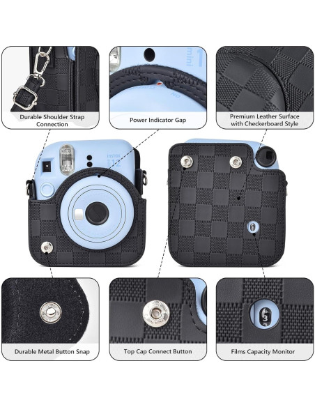 Funda de cámara Fujifilm Instax Mini 12 - Tablero de Ajedrez Negro