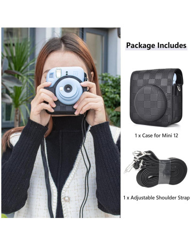Funda de cámara Fujifilm Instax Mini 12 - Tablero de Ajedrez Negro