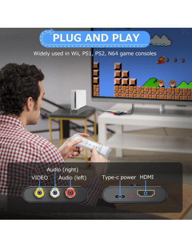 Convertidor RCA a HDMI CAMWAY 1080P Soporta PAL/NTSC